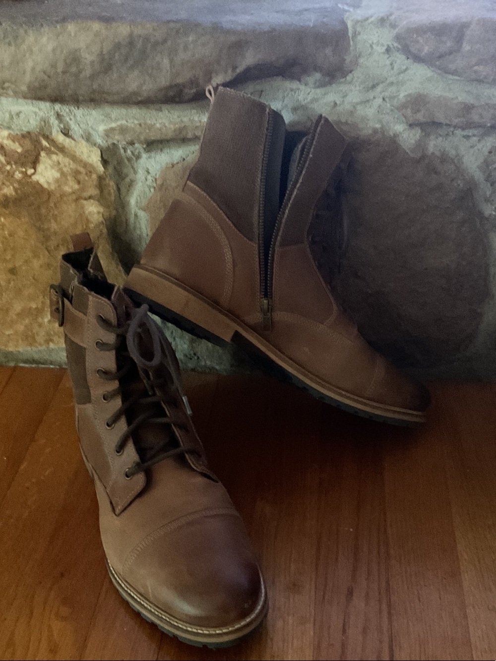 Men's Brown Leather Chukka Boots with Lace and Side Zip Detail